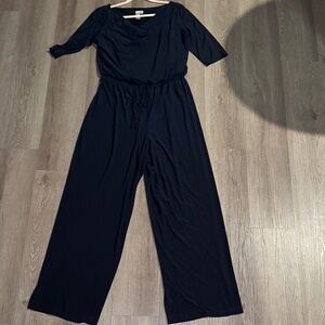 Emma & Michele Black Wide-Leg Jumpsuit with Drawstring Waist
